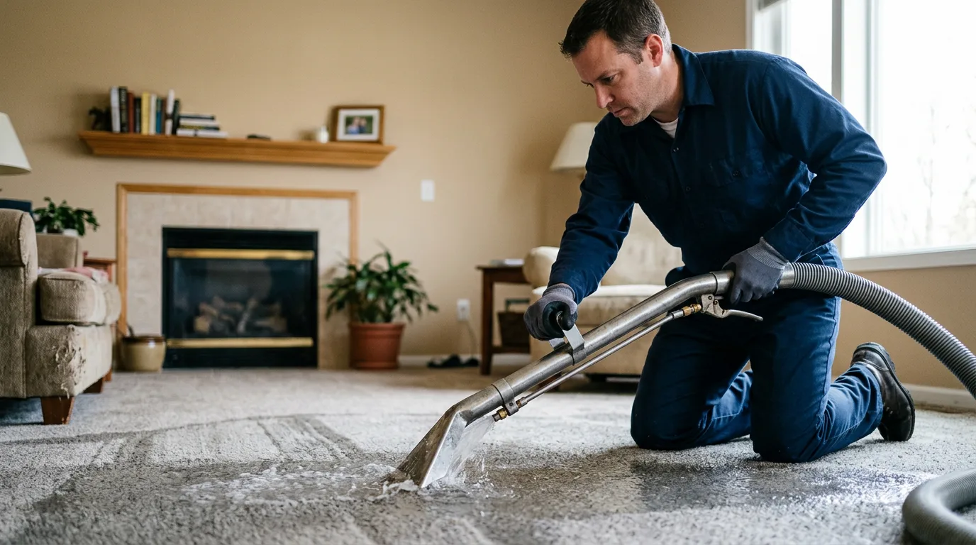 Water damage restoration technician working near Forestville, WI